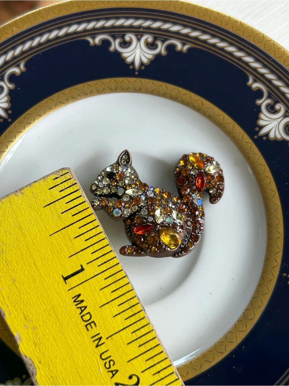 Vintage Amber Crystal Squirrel Brooch